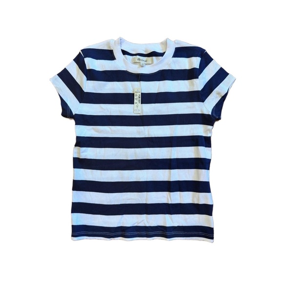 SALE!! NWT Madewell Navy White Striped Crew Neck T Shirt XS Coastal Nautical - Picture 1 of 3